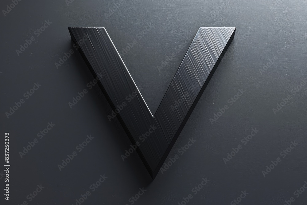Poster A stylized 'V' shape created by a black symbol on a dark background
