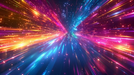 Fototapeta premium Vibrant hyperspace background with rainbow streaks, futuristic digital art, high-energy colors.