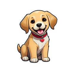 Cute Childish Kawaii Labrador Dog Character Sticker with Big Smile and Warm Golden Fur, Tongue Sticking Out and Big Round Eyes, Thick Black Outline, Generative AI.