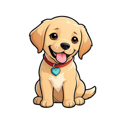 Cute Childish Kawaii Labrador Dog Character Sticker with Big Smile and Warm Golden Fur, Tongue Sticking Out and Big Round Eyes, Thick Black Outline, Generative AI.