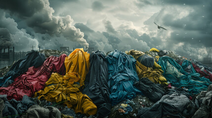 A pile of clothes is on the ground, with some of them being yellow and blue