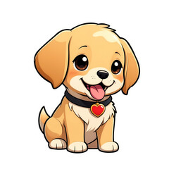Cute Childish Kawaii Labrador Dog Character Sticker with Big Smile and Warm Golden Fur, Tongue Sticking Out and Big Round Eyes, Thick Black Outline, Generative AI.