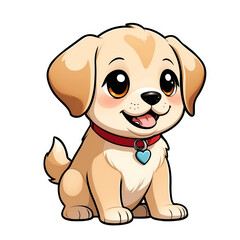 Cute Childish Kawaii Labrador Dog Character Sticker with Big Smile and Warm Golden Fur, Tongue Sticking Out and Big Round Eyes, Thick Black Outline, Generative AI.