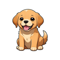 Cute Childish Kawaii Labrador Dog Character Sticker with Big Smile and Warm Golden Fur, Tongue Sticking Out and Big Round Eyes, Thick Black Outline, Generative AI.