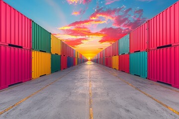 Colorful Shipping Containers Lined Up