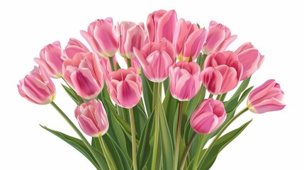 Obraz premium bouquet of pink tulips flowers on white background spring floral still life illustration