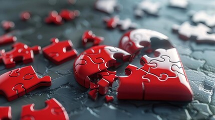 broken heartshaped puzzle pieces symbolizing damaged relationships and separation conceptual 3d rendering
