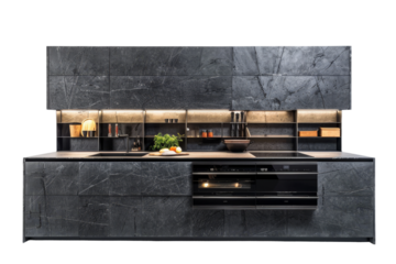 Modern Black Open Kitchen Illustration Isolated on Transparent Background