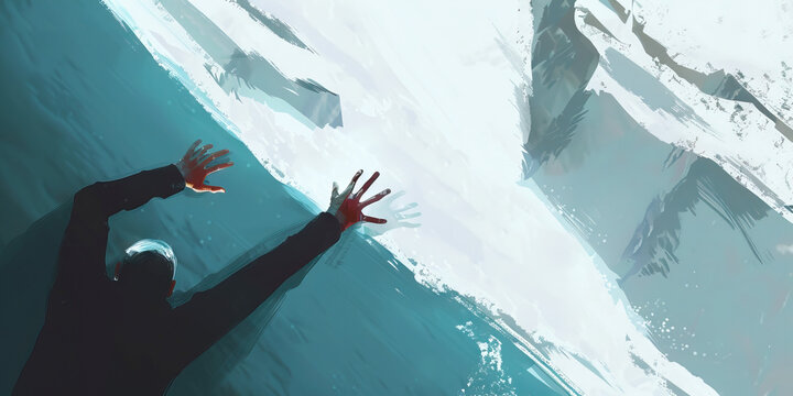 Into the Abyss: A figure plummets, their outstretched hands reaching for something, anything, to break the fall, to ease the impact, but it never comes.