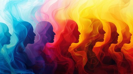 colorful abstract human figures intertwined on a vibrant background representing unity and diversity digital art