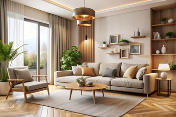 Modern minimalism Stylish interior of living room with comfortable furniture
