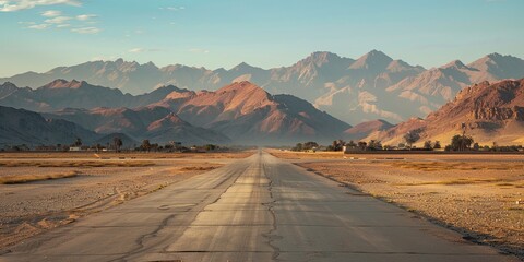 Empty Paved Road in Scenic Mountain Area at Sunset