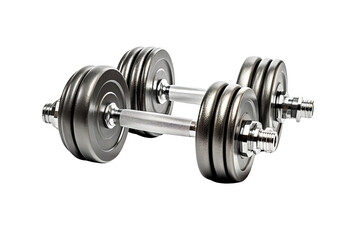 Fototapeta premium A pair of chrome dumbbells isolated on a white background.