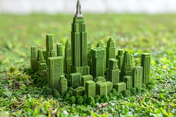 Miniature City Constructed From Green Grass