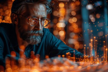 Man in Glasses Looking at Computer Screen
