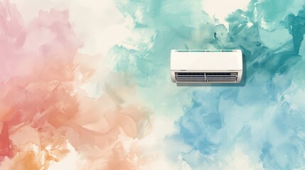 High-efficiency air conditioner design vents flat design top view (close up, eco-friendly theme, vibrant, overlay, watercolor background)