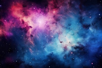 Naklejka premium Abstract space scene with a galaxy in brilliant hues of blue, pink, and purple, wide shot