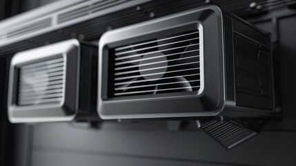 Fototapeta premium Modern air conditioner design vents flat design top view, futuristic theme, 3D render monochromatic color scheme, close up eco-friendly theme overlay abstract background