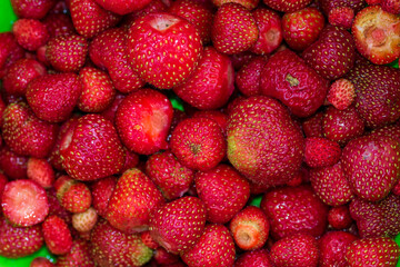 Fresh red strawberries from above