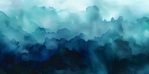  Abstract teal watercolor background with dark blue stormy clouds ai generative