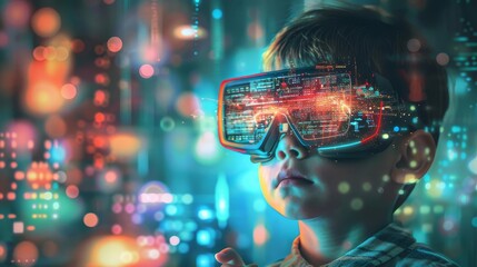 futuristic child exploring augmented reality with advanced processor symbolizing the future of education technology concept illustration