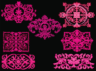 pink curled decorations set on black background