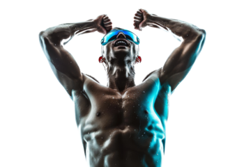 Joyful Athlete Crossing Finish Line Image Isolated on Transparent Background