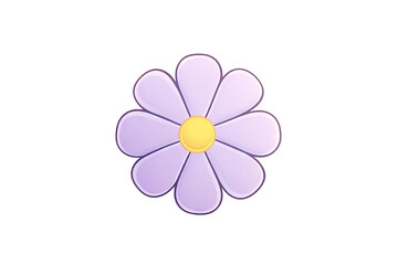 A simple, cartoon-style purple flower with a yellow center, isolated on a black background.