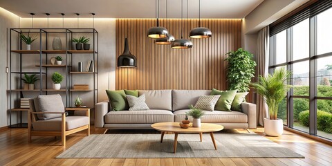 Modern living room interior with a comfortable sofa, designed for home mock-up, living room, interior, sofa, modern, home, mock-up, cozy, comfortable, stylish, minimalist, furniture, design