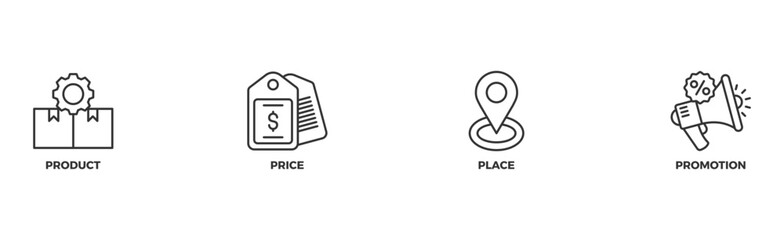 Marketing mix 4P banner web icon vector illustration concept with icon of product, price, place, and promotion	