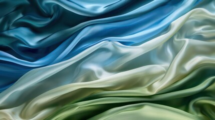 Obraz premium magnificent multicolored flag with cool blue, olive green, and khaki hues. Contemporary wallpaper with undulating waves