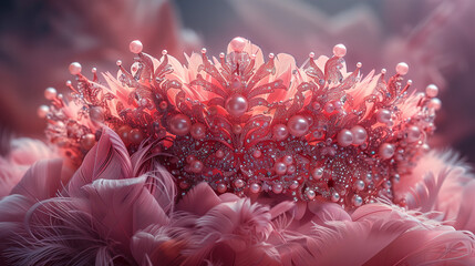 couronne de perles rose sur coussin de plume