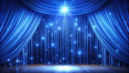 Blue stage curtains with starlight shining through, created by Generative , blue, stage, curtains, starlight, shining, Generative AI, creative, abstract, background, theatre, performance