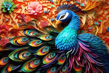 Fototapeta premium Vibrant Paper Quilling Peacock Artwork