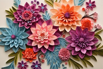 Fototapeta premium Colorful Paper Quilling Art with Floral Design