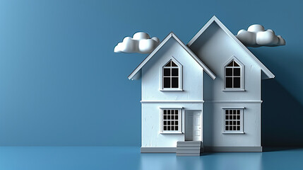 3D Digital Render of a lone white plain untextured house 