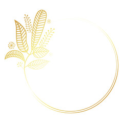 Golden round elegant frame with plant leaf silhouettes