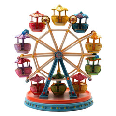 Colorful miniature Ferris wheel toy with vibrant gondolas, perfect for kids and collectors. A playful and decorative piece. transparent backgrounds