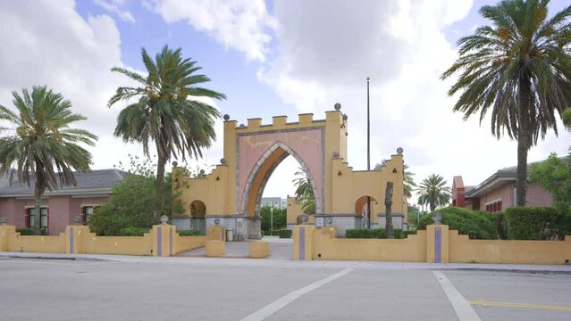 Historic architecture Opa Locka Florida. USA. Department Of Children And Families. 4k HDR video