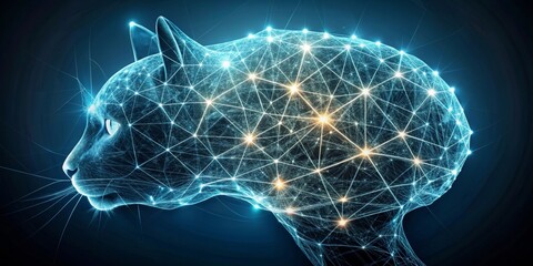 Neural network of cat brain, generative , neural network, cat brain, artificial intelligence, generative, science, technology, futuristic, digital art, machine learning, data