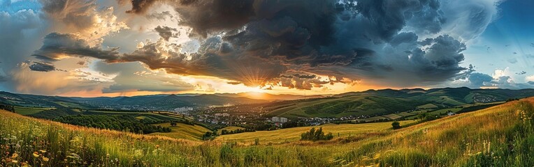 Stunning Sunset Over Picturesque Mountain Landscape