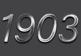 Chrome metal 3D number design of 1903 on grey background.