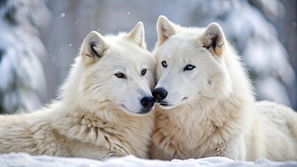 Arctic wolf couple cuddling in the snow on Valentine's Day , arctic, wolf, couple, cuddling, snow, winter, love, Valentine's Day, wilderness, wildlife, animals, romantic, cold, mate, predator