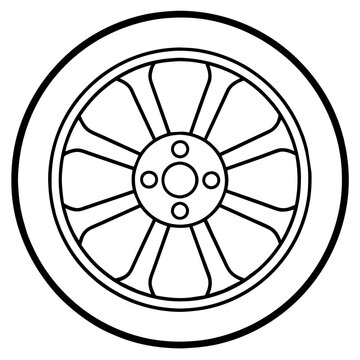 recommend clip art: line drawing of car wheel, eight spokes
