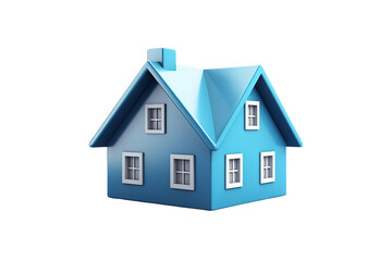 A simple blue house with a white trim and four windows. The house is isolated on a black background.