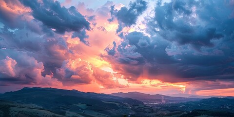 Stunning Sunset Over Picturesque Mountain Landscape