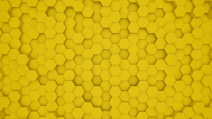 Abstract yellow modern architecture 3D background with yellow hexagon on the wall.