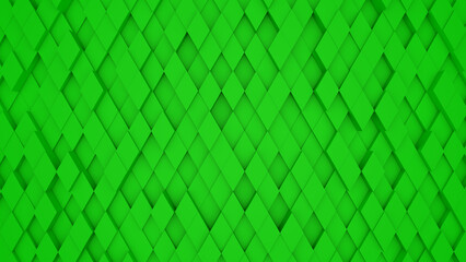 Abstract green modern architecture 3D background with green rhombus on the wall.
