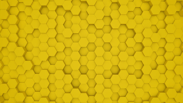 Abstract yellow modern architecture 3D background with yellow hexagon on the wall.