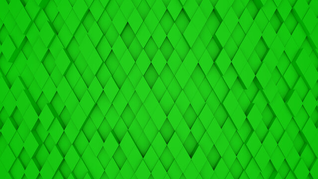 Abstract green modern architecture 3D background with green rhombus on the wall.